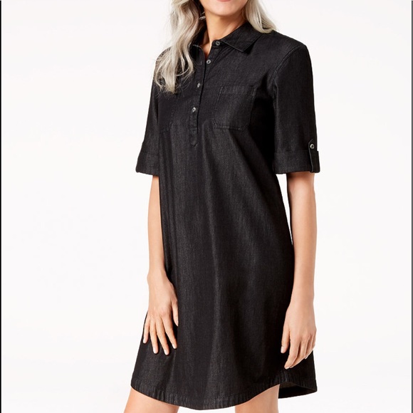 Karen Scott Dresses & Skirts - Karen Scott Denim Shirt Dress Black PXL NWT